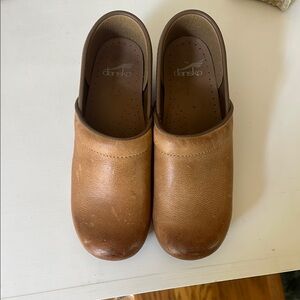 Dansko Brown Leather Clogs with Raised Heel